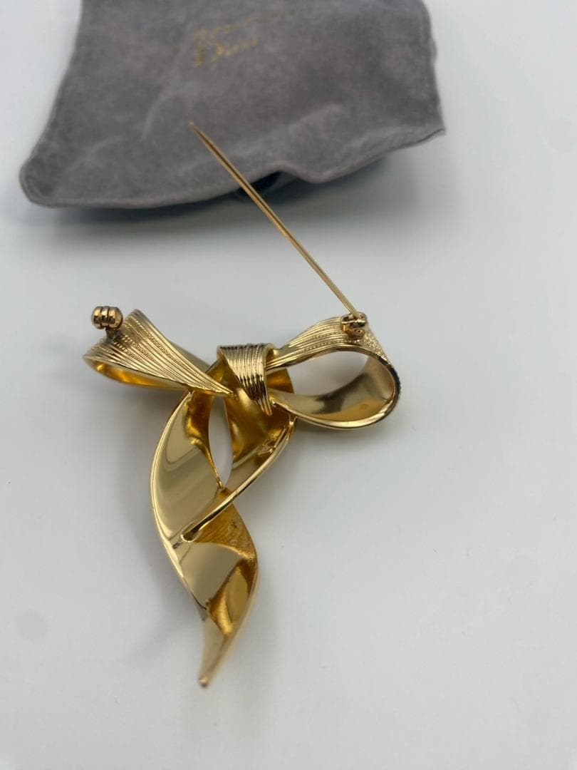 Christian Dior リボン ピンブローチ ゴールド 正規品