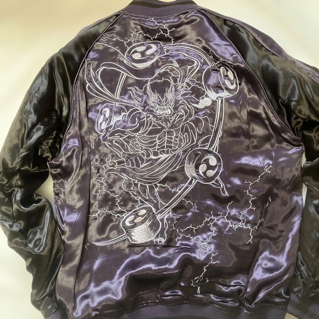 赤青　美品　絡繰魂　風神雷神　刺繍入りスカジャン 黒と紫　XL