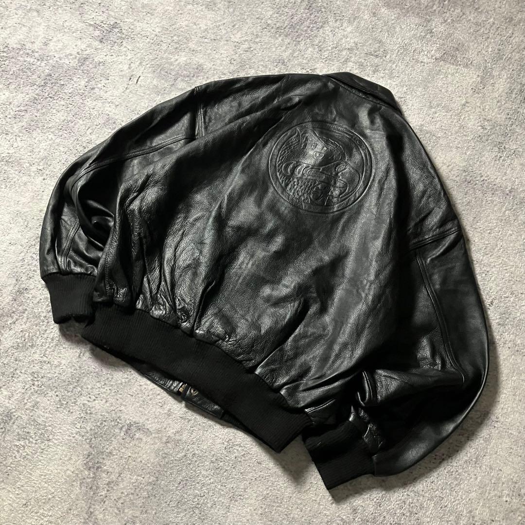 90sKETAカナダ製本革レザージャケットフライト短丈黒型押しロゴブラック