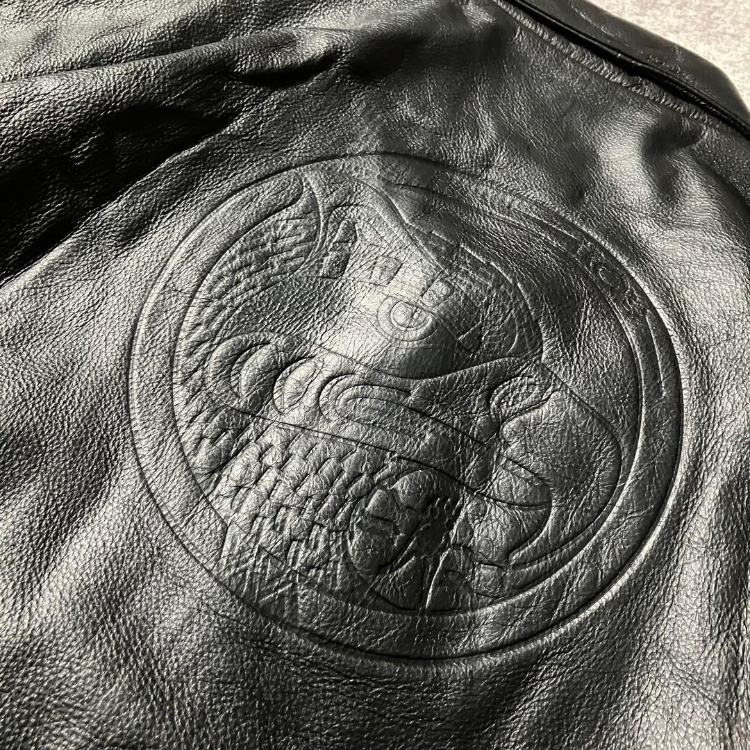 90sKETAカナダ製本革レザージャケットフライト短丈黒型押しロゴブラック