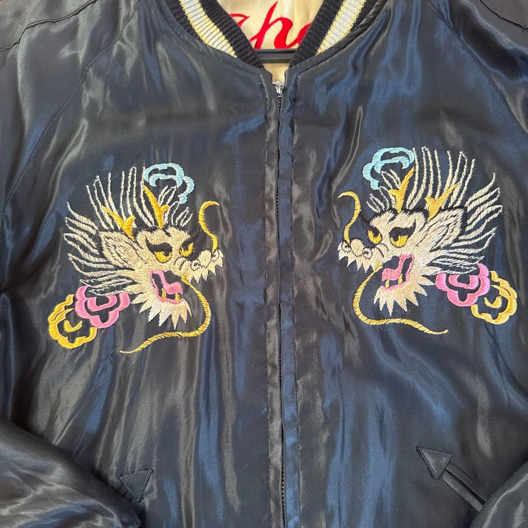 ネイビー ドラゴン刺繍 スカジャン