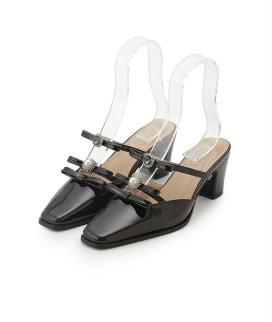 美品✨Lily Brown ビジューリボンストラップミュール