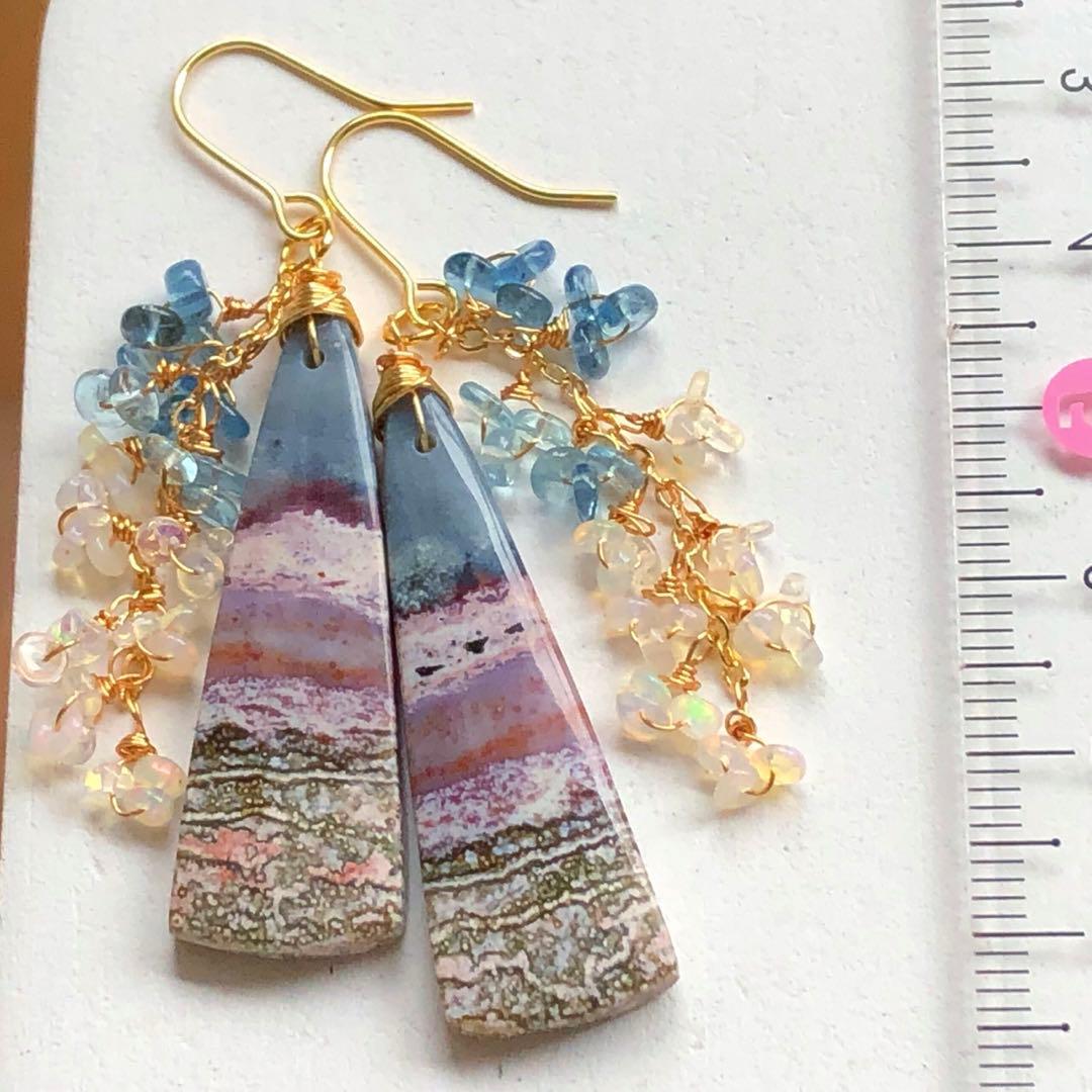 天然石ブルーパープルオーシャンジャスパーのピアス14kgf