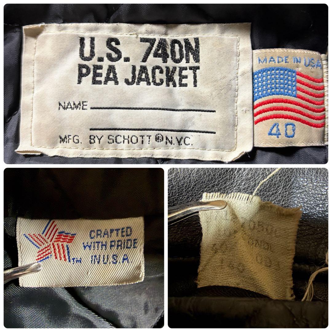 希少■schott　Pコート　オールレザー　740N　本革　ブラック　40