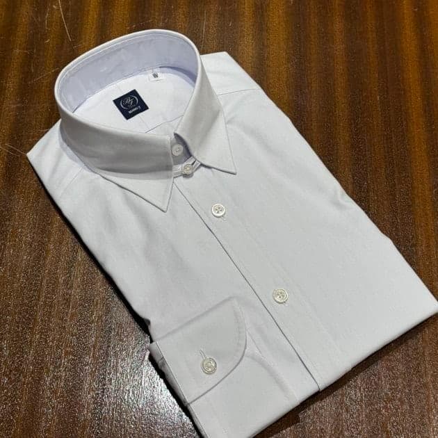 BEAMS F ピンポイント オックスフォード ライトグレー タブカラーシャツ