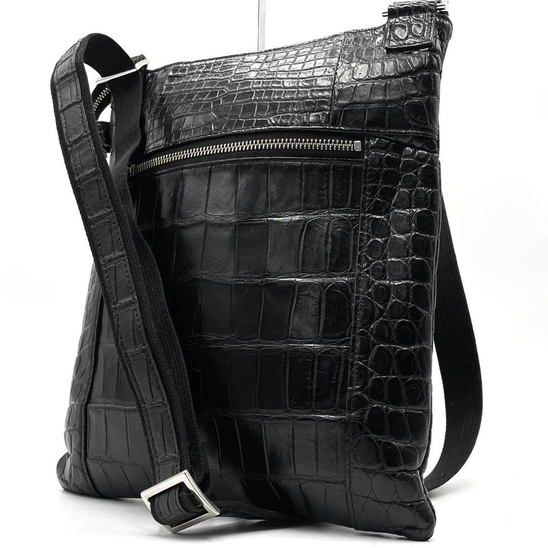 定価25万!!! JRA公認 マットクロコ ショルダーバッグ センター取り 黒