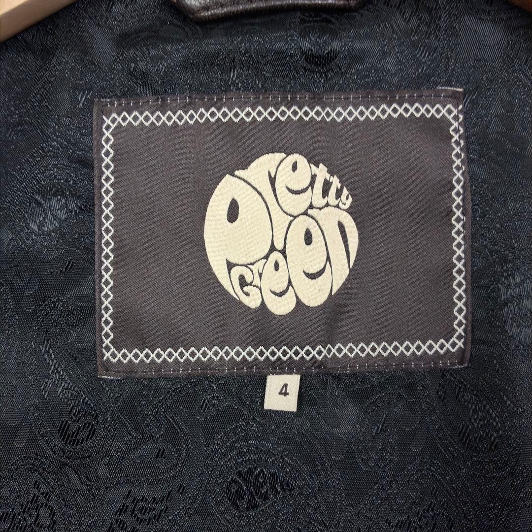 美品　プリティーグリーン　オールレザー　シングルライダース　XL　ブラウン