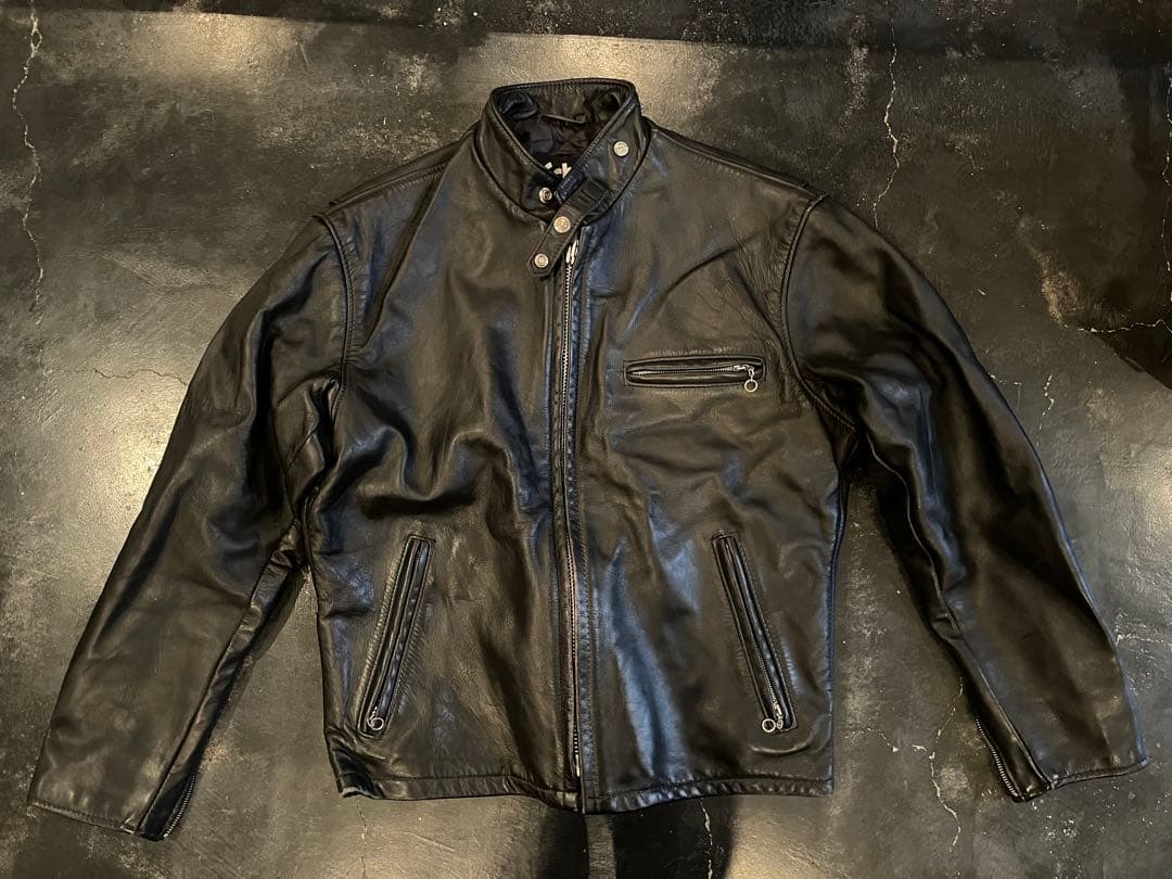 あ*ら様 schott ブラック レザー シングルライダースジャケット　42 U