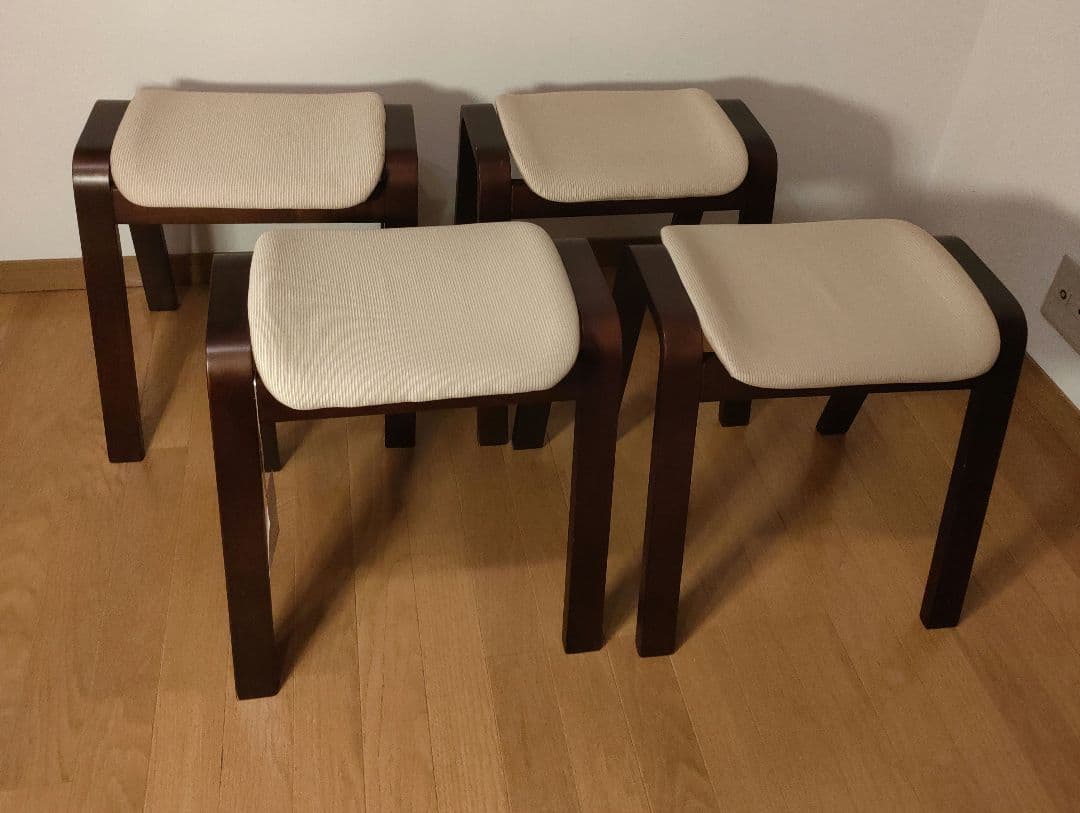 三聖 曲木スツール 木製 スタッキングチェア 4脚セット まとめ売り