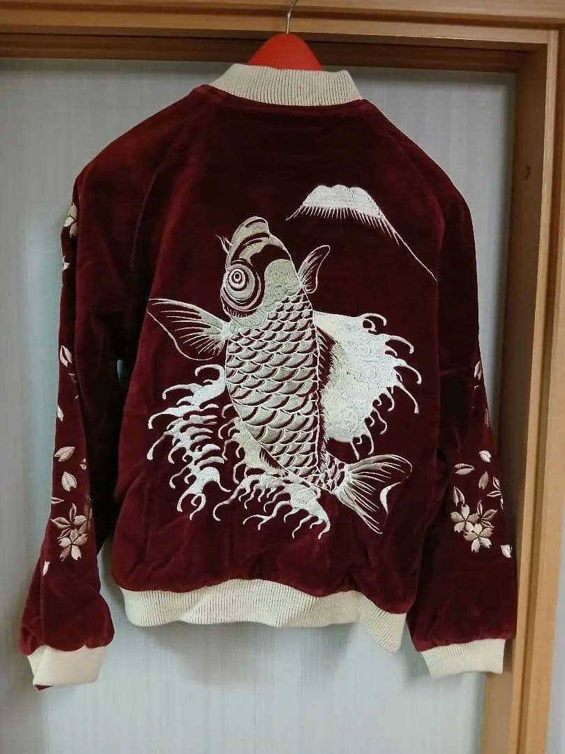 百花繚乱リバーシブルスカジャン 別珍Sサイズワインレッド