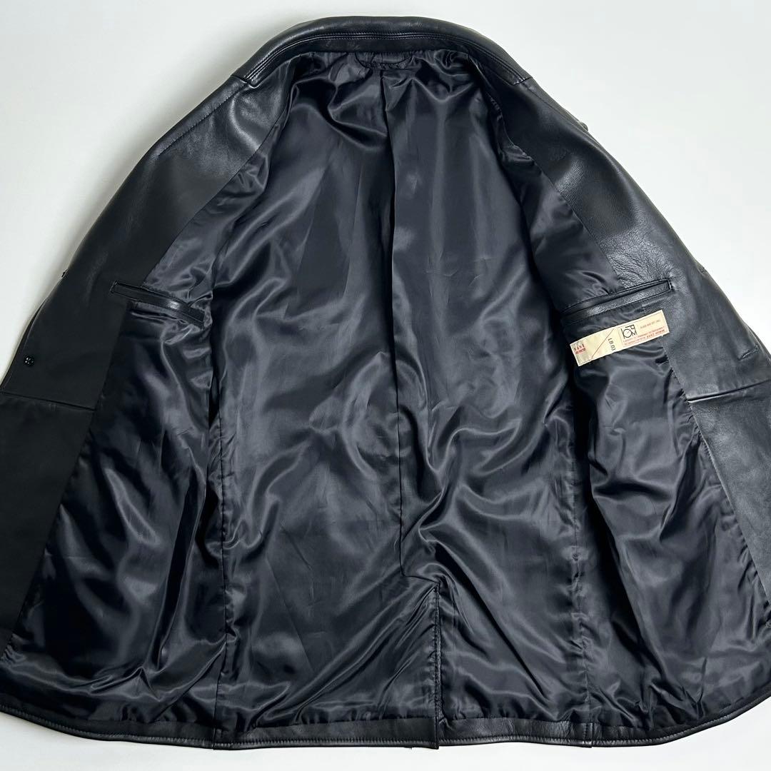 定価3.7万【美品】ルーズフィット3Bレザーテーラードジャケット/羊革/ブラック