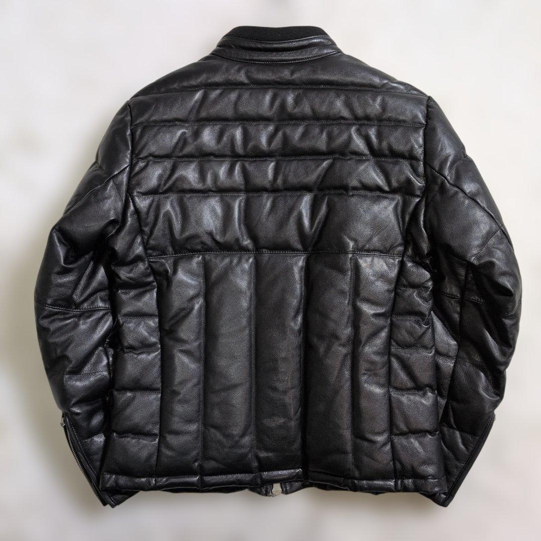 未使用級　AVIREX レザーダウン羊革　グリーンイラスト　黒　ブラック　M