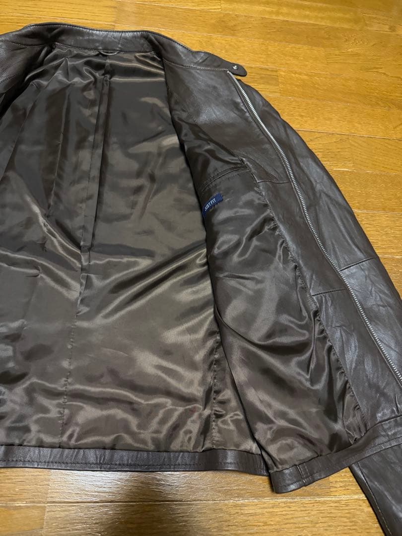 【美品】Uniqlo 羊革 ラムレザー シングルライダース ダブルジップ XL