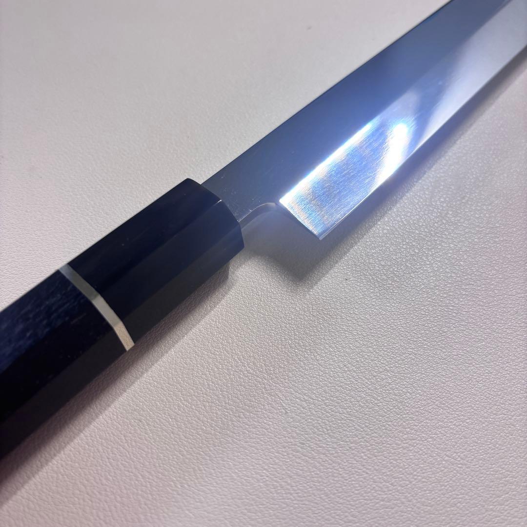 270mm先丸柳刃包丁 鏡面　黒檀黒水牛銀巻八角柄 刺身包丁 全鋼「鞘付き」
