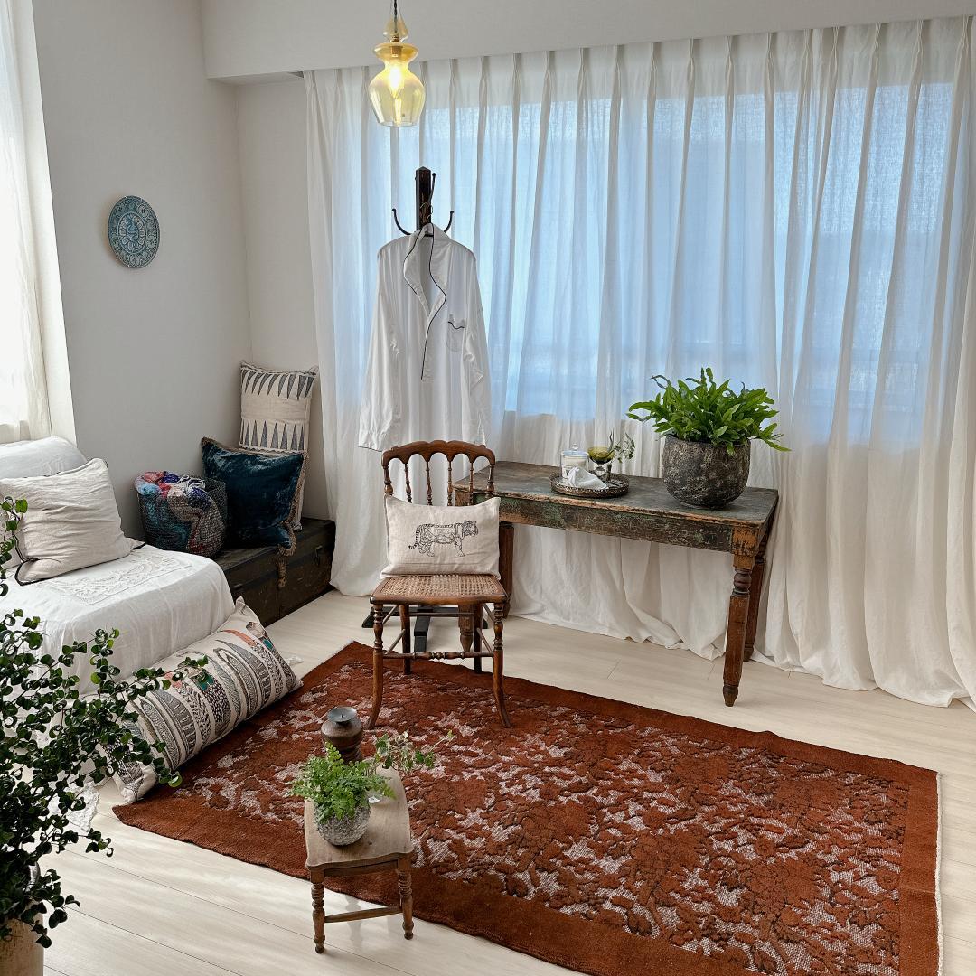 トルコ製ヴィンテージラグ815 レア 高級 ブラウン オーバーダイ