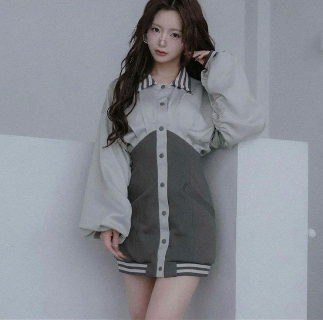 ダーリッチ　ドルマンスリムスカジャンミニワンピース グレー