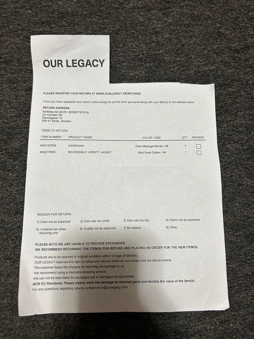 ジャケット・アウター OUR LEGACY REVERSIBLE VARSITY JACKET 48