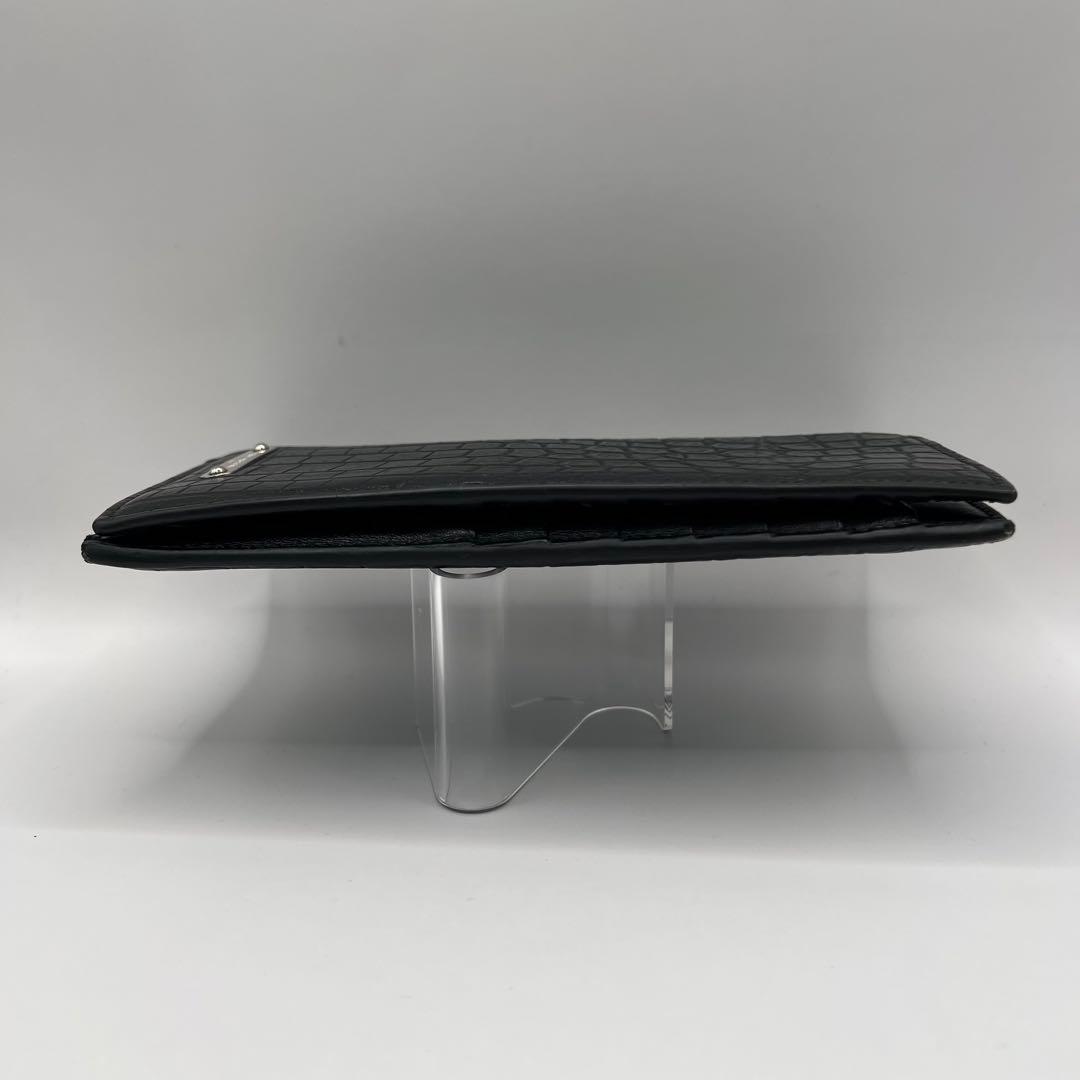 saint laurent 長財布　ブラック　クロコ　プレート　型押し　エンボス