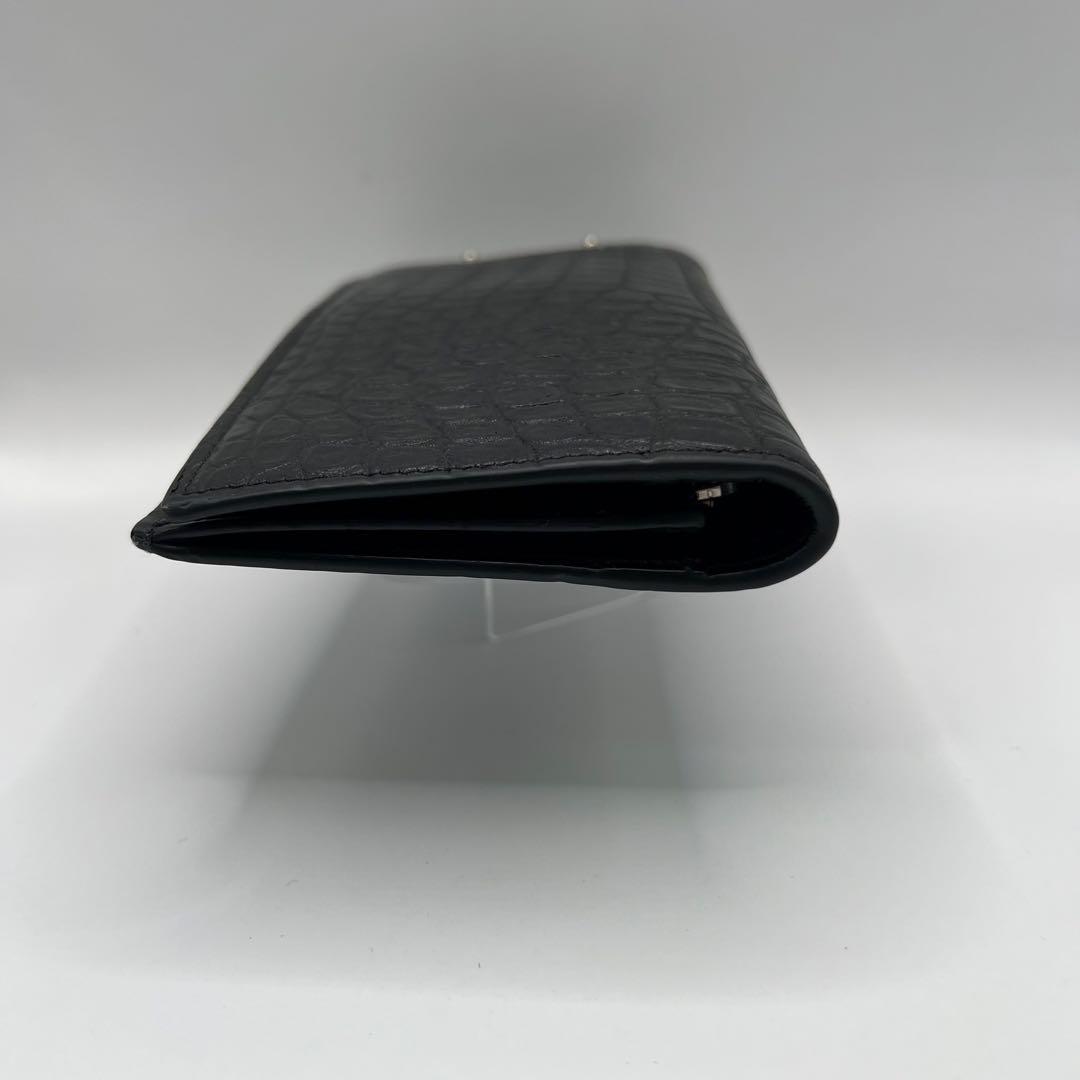 saint laurent 長財布　ブラック　クロコ　プレート　型押し　エンボス