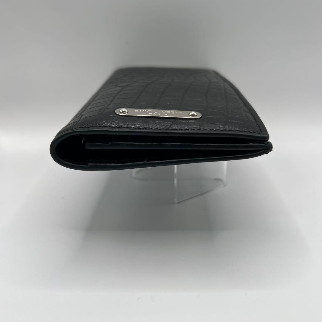 saint laurent 長財布　ブラック　クロコ　プレート　型押し　エンボス