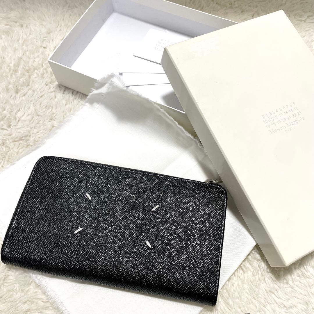 箱付き極美品 メゾンマルジェラ 4ステッチ レザー ラウンドジップウォレット