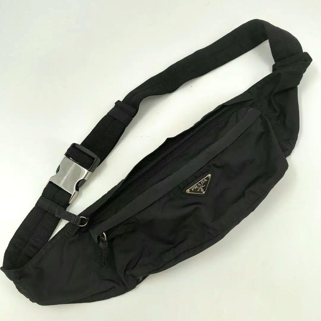 美品希少✨プラダ ウエストポーチ ボディバッグ ナイロン 三角ロゴ 黒 白タグ
