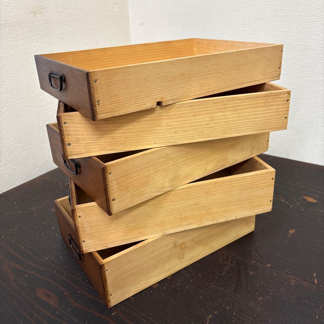 古道具 木製 小引き出し 5段 金具付き 昭和レトロ 収納棚 アンティーク