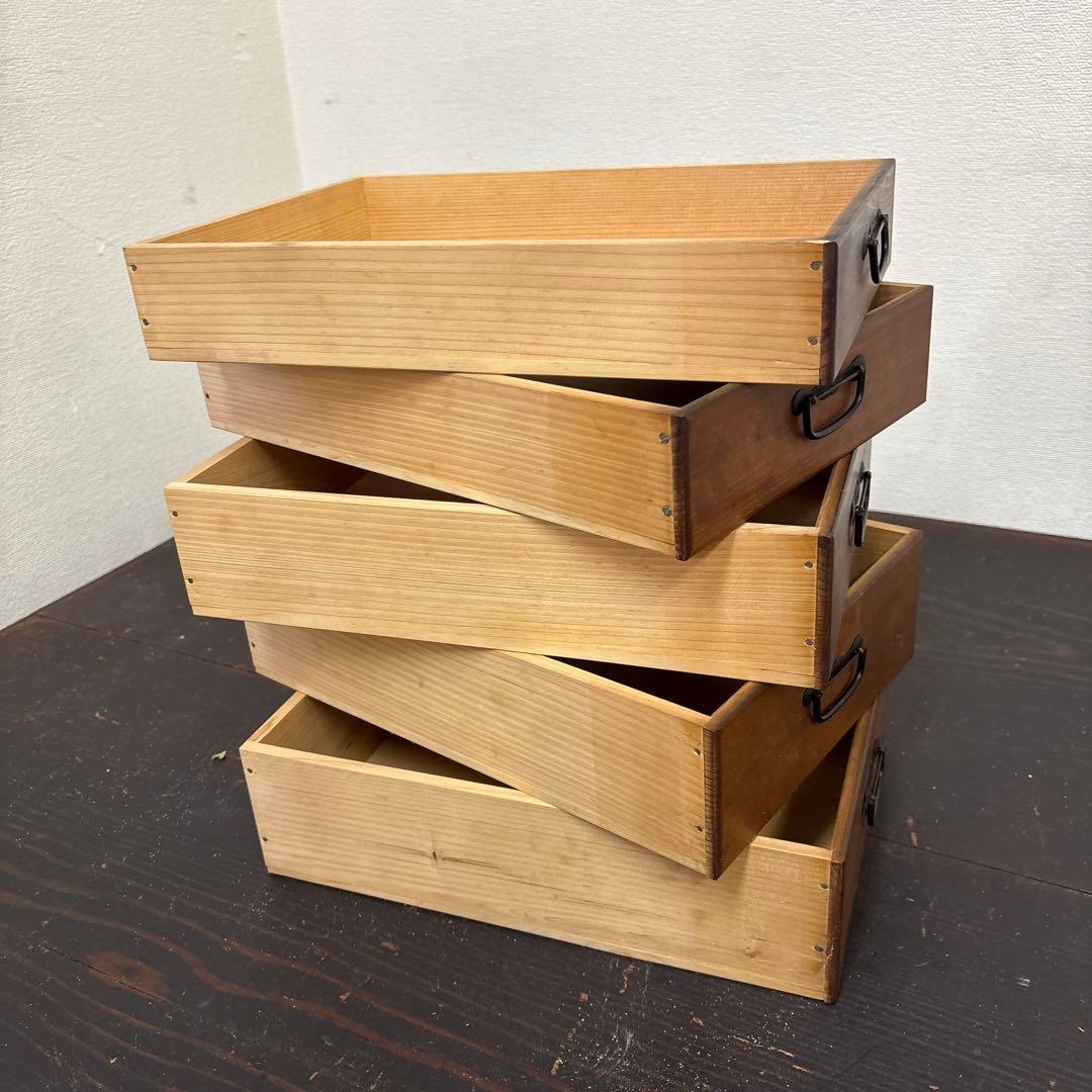 古道具 木製 小引き出し 5段 金具付き 昭和レトロ 収納棚 アンティーク