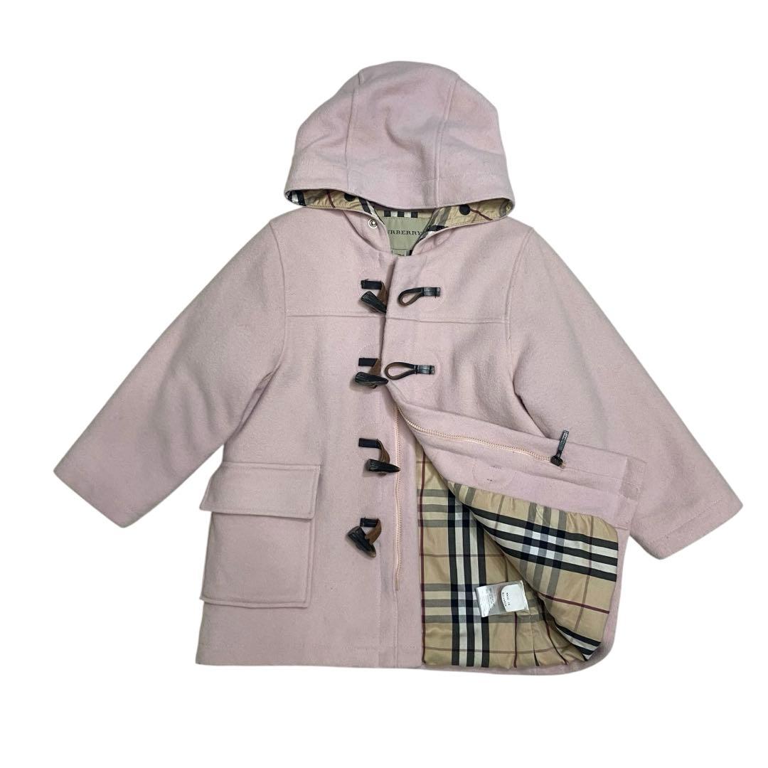 バーバリー　チルドレン ダッフルコート ピンク ノバチェック　カシミヤ混　100