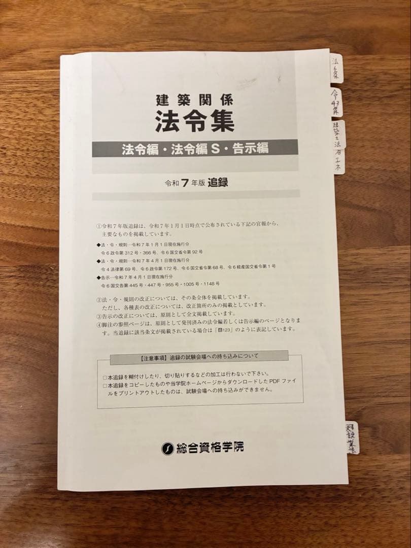 令和7年(2025年)　総合資格　1級建築士試験　テキスト 問題集セット