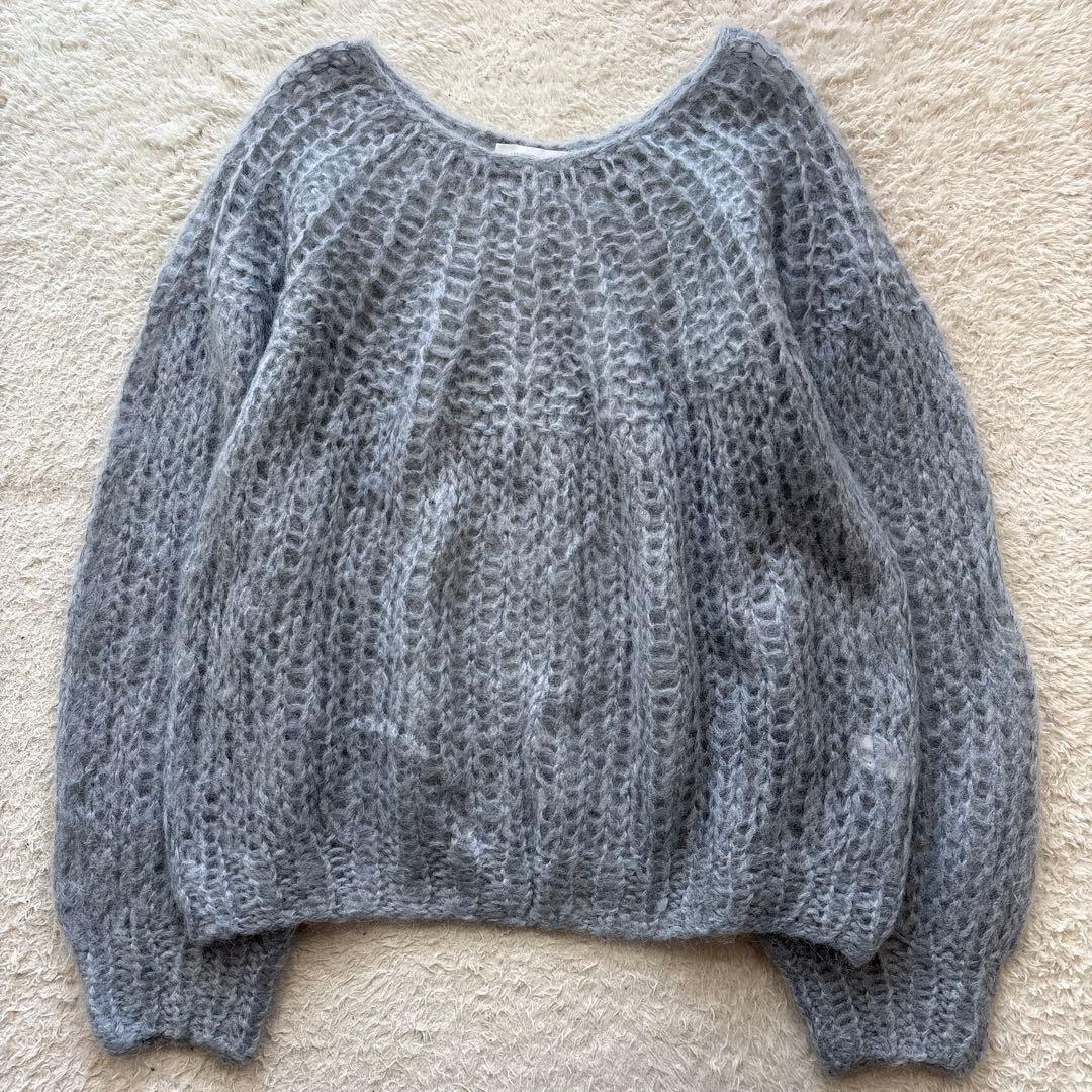 Maiami マイアミ　透かし編みモヘヤニット　アイスブルー