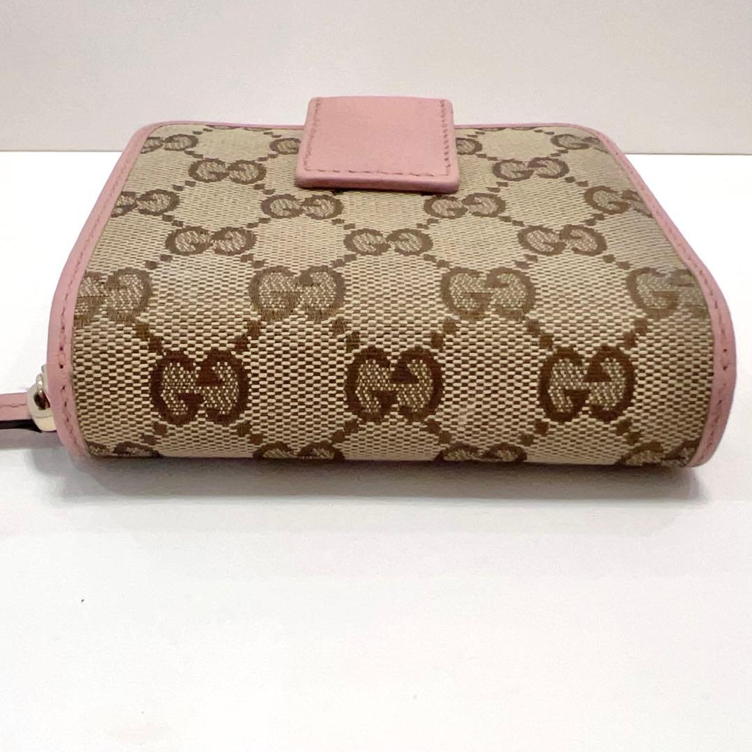 グッチ 折り財布 GGキャンバス GG ラウンドファスナー コンパクト ピンク