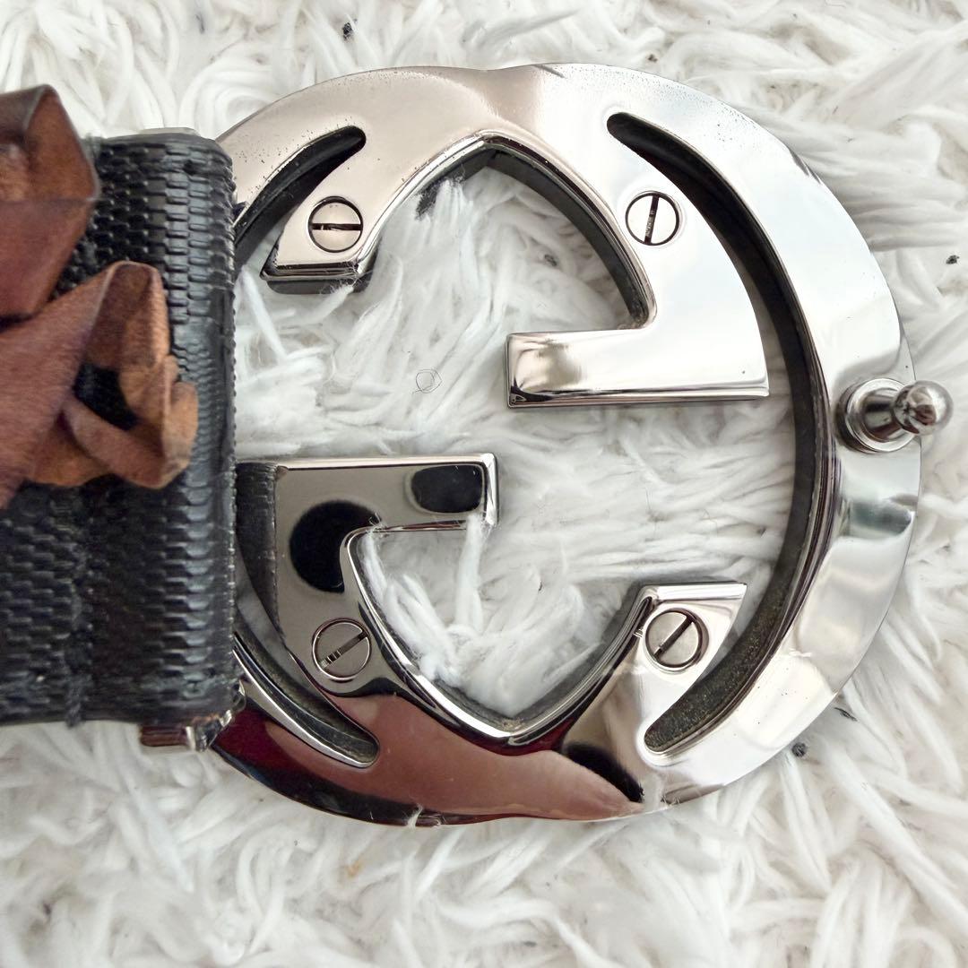 【美品】GUCCI グッチ ベルト インターロッキング GG デカロゴ 黒