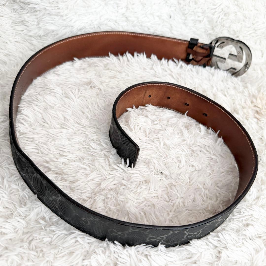 【美品】GUCCI グッチ ベルト インターロッキング GG デカロゴ 黒