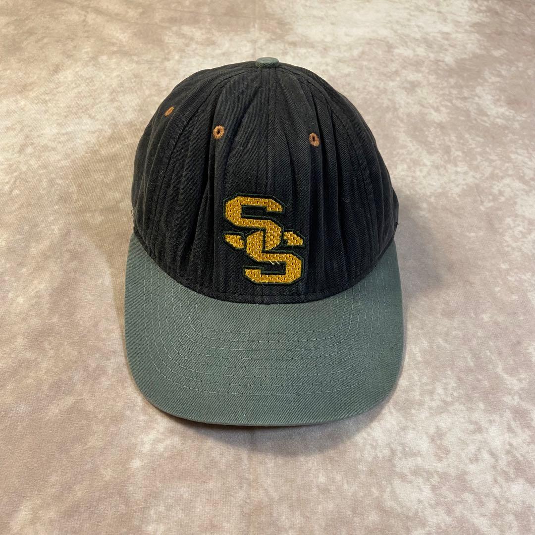 90s Stussy hats キャップ SS刺繍 2トーン カーキ/ブラック