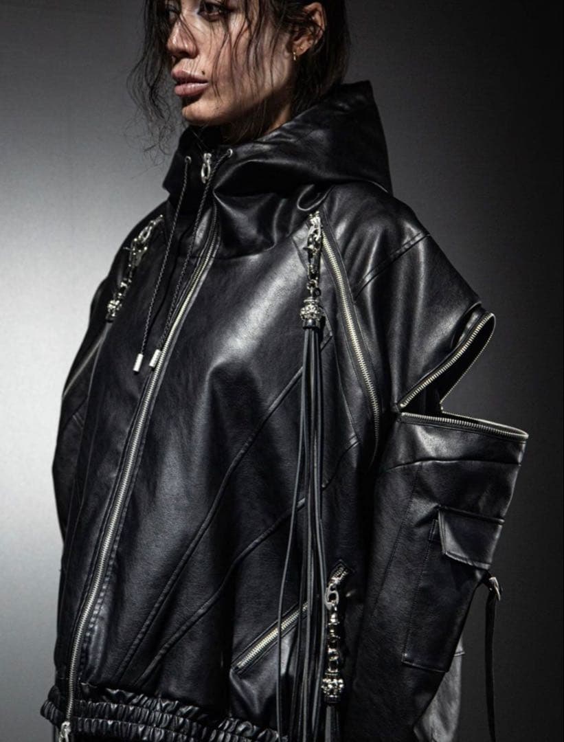 【DIG YOUR OWN GRAVE】LEATHER ZIP HOODY