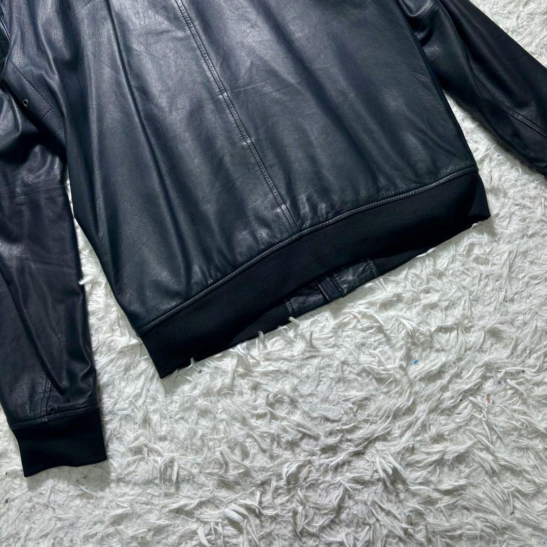 【美品】Theory 羊革　シングルライダースジャケット　紺　M シープレザー