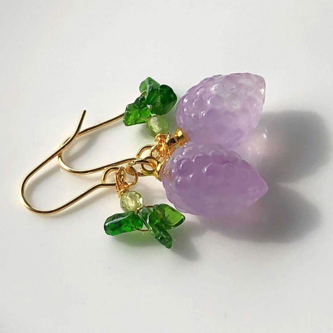 天然石☆ぶどうのピアス14kgf