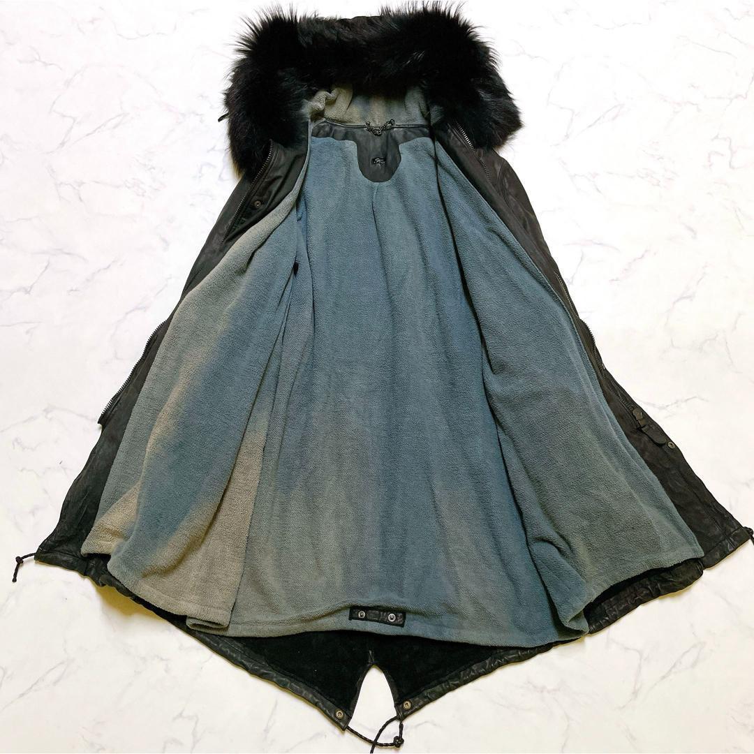 シシ レザーモッズコート 洗えるレザー SAGAFUR フード フィッシュテール