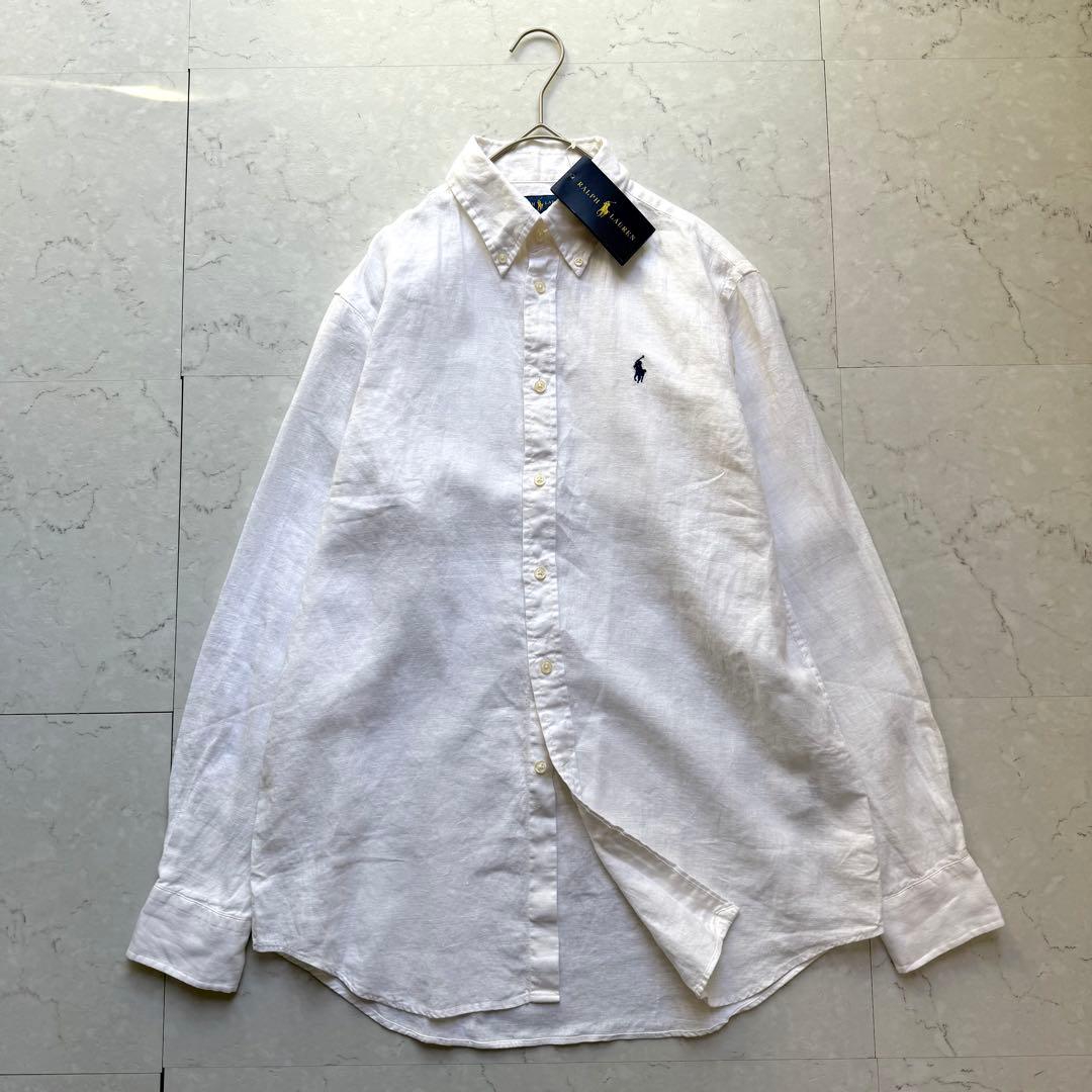 新品 RALPH LAUREN リネン 麻 100% シャツ 長袖 M ホワイト