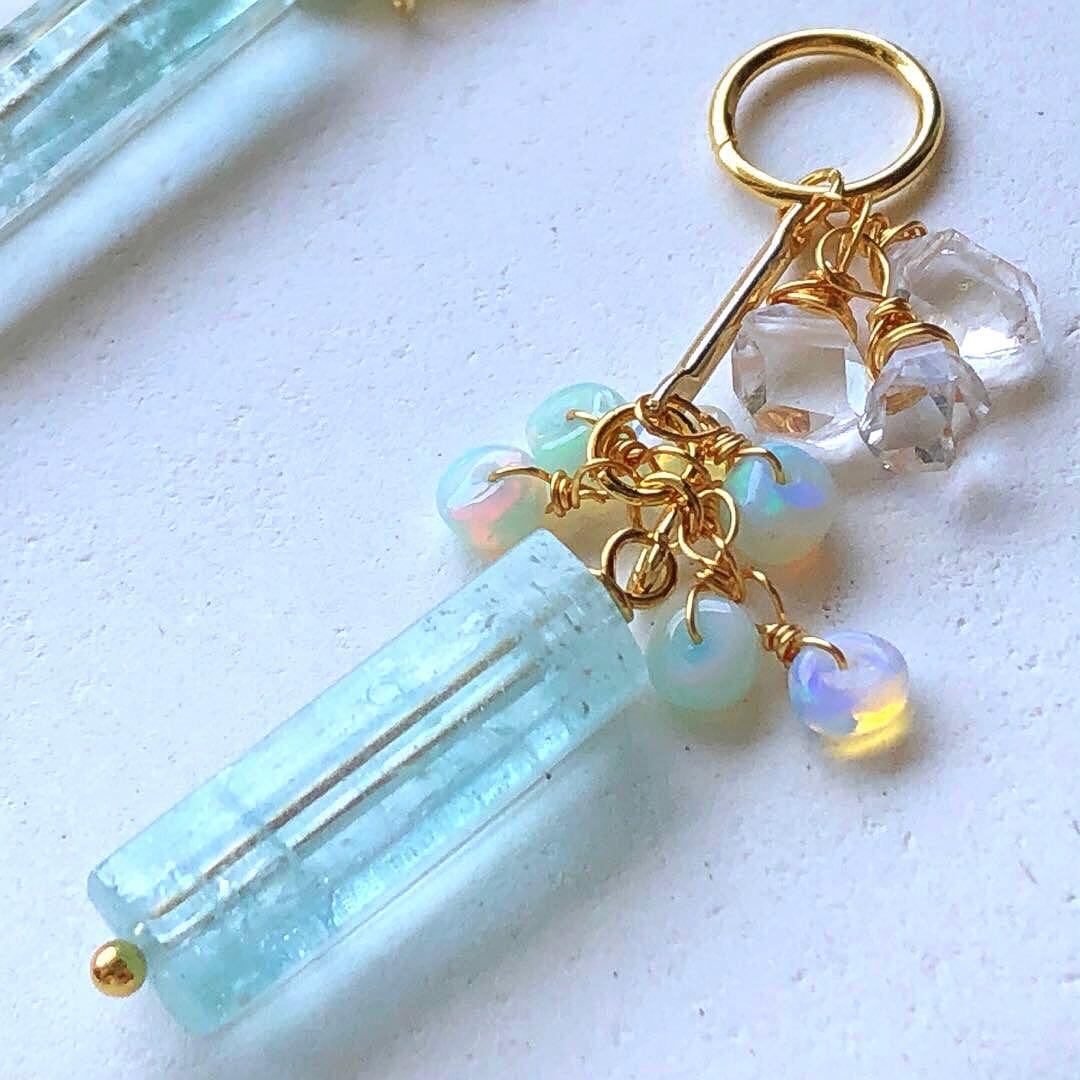 天然石☆極上大粒ミントエメラルド×極上Dクォーツのブレス・トップ14kgf