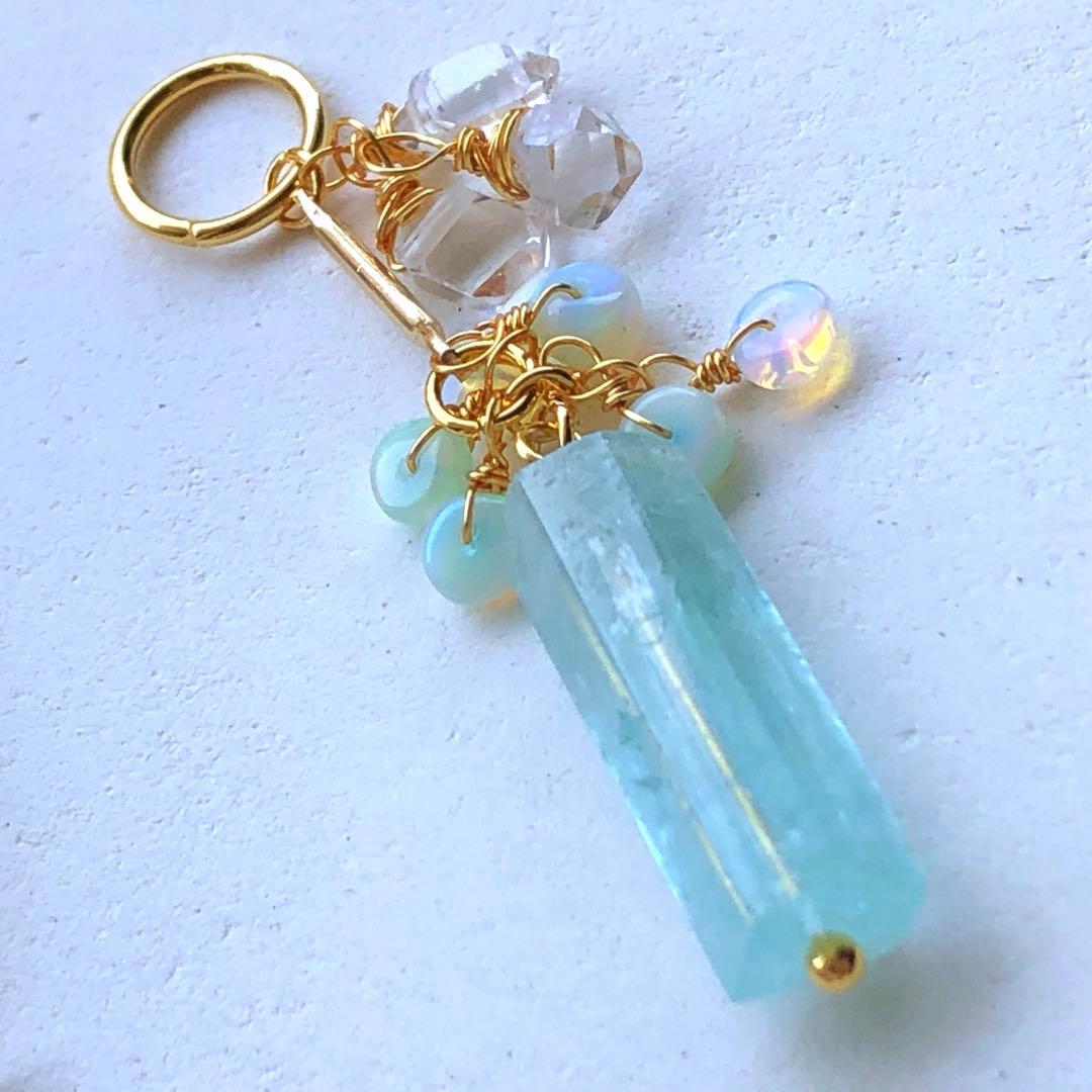 天然石☆極上大粒ミントエメラルド×極上Dクォーツのブレス・トップ14kgf