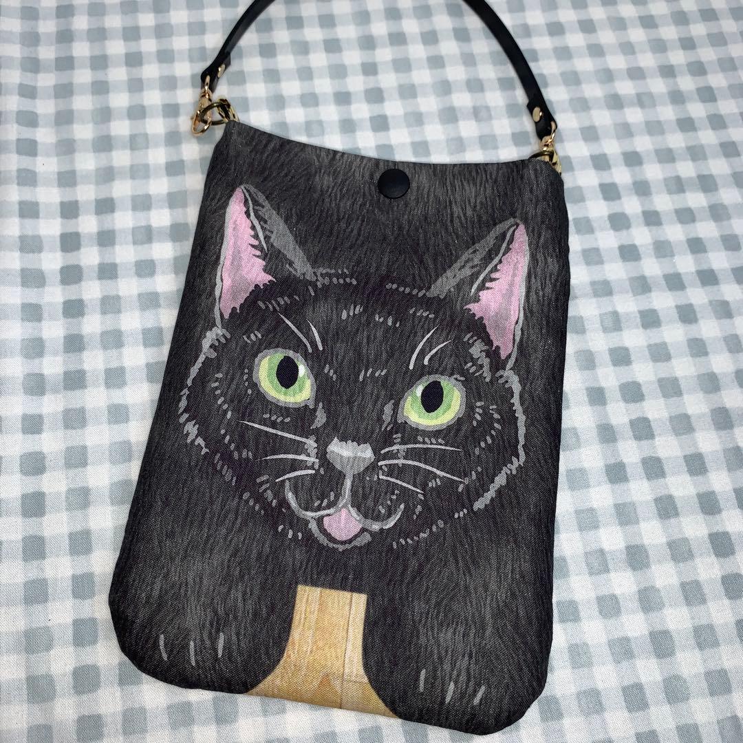 santa 黒猫柄スマホショルダーバッグ
