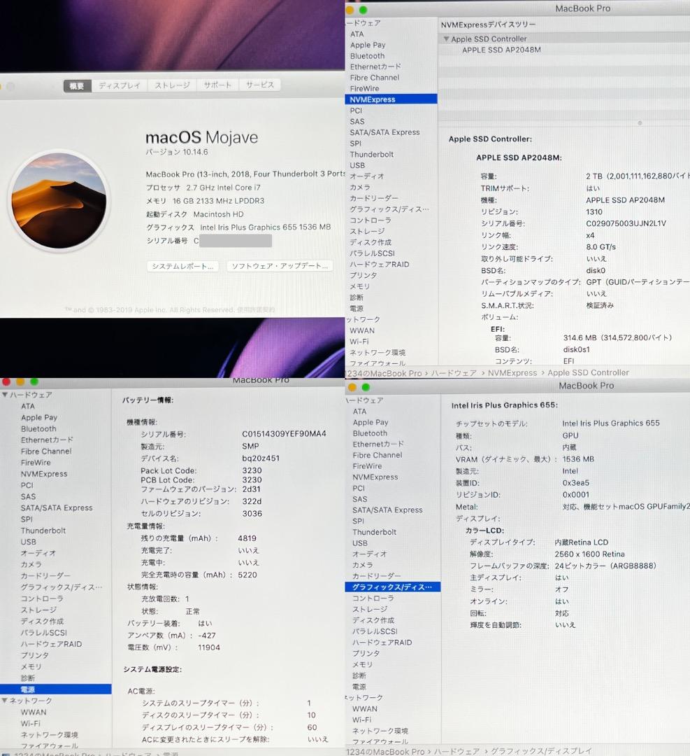 MacBook本体 MacBook Pro 13-inch i7 16GB 2TB Windows