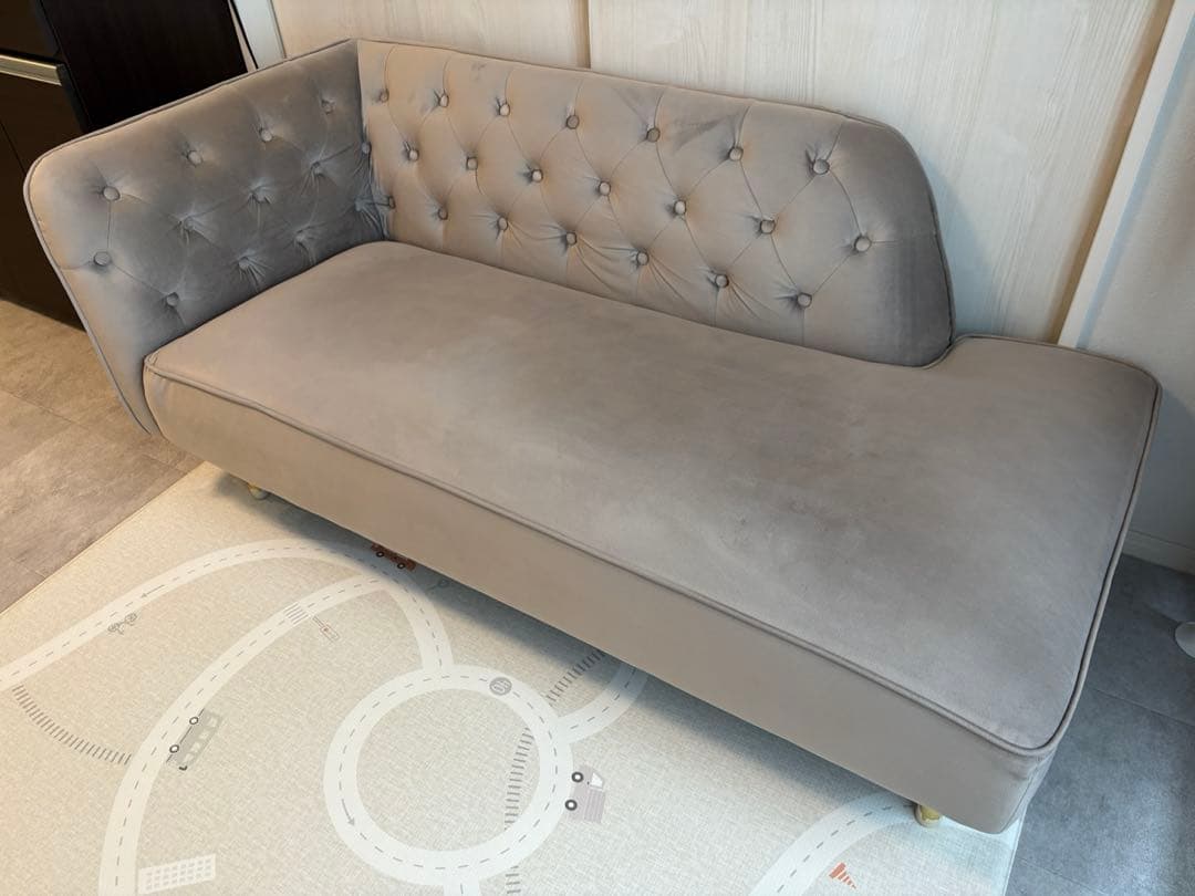 LOWYA グレー ベルベット カウチソファ 2人用