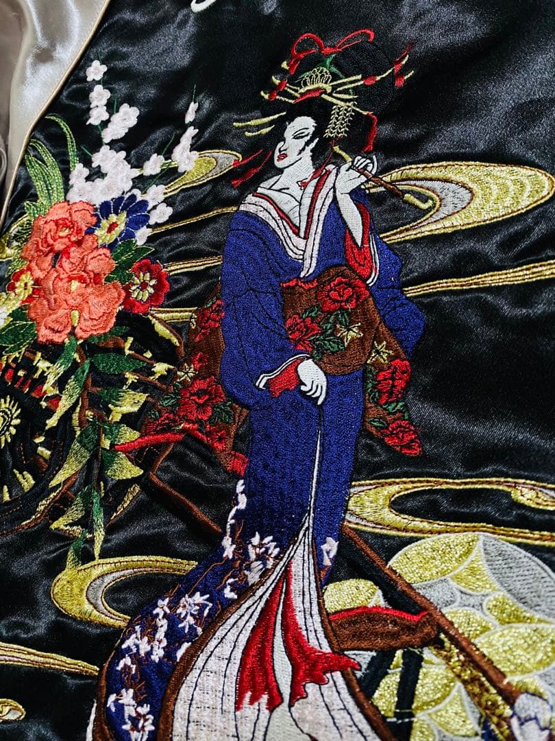 絡繰魂 ２面用 スカジャン 日本限定 芸者 サテン unisex