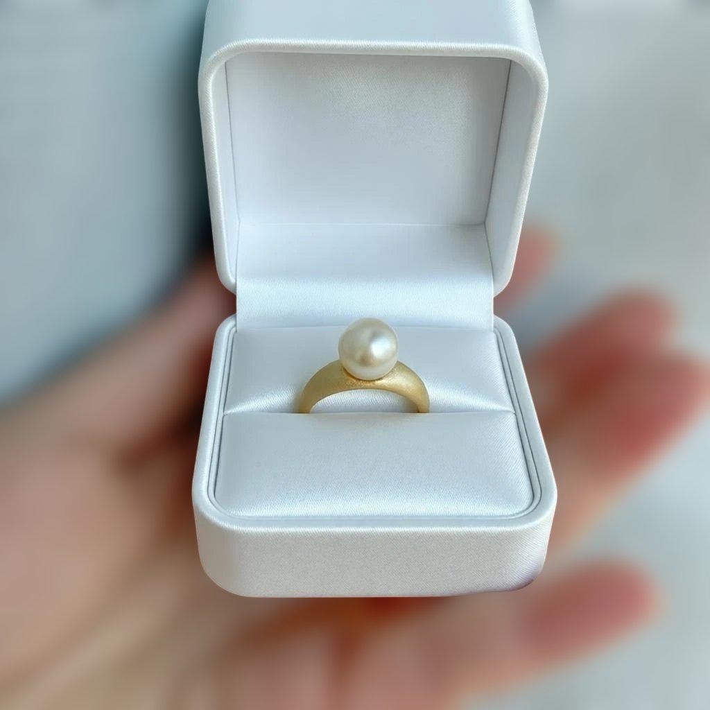 【極美】南洋白蝶真珠 ゴールドパール 10mm リング S925 艶消しデザイン
