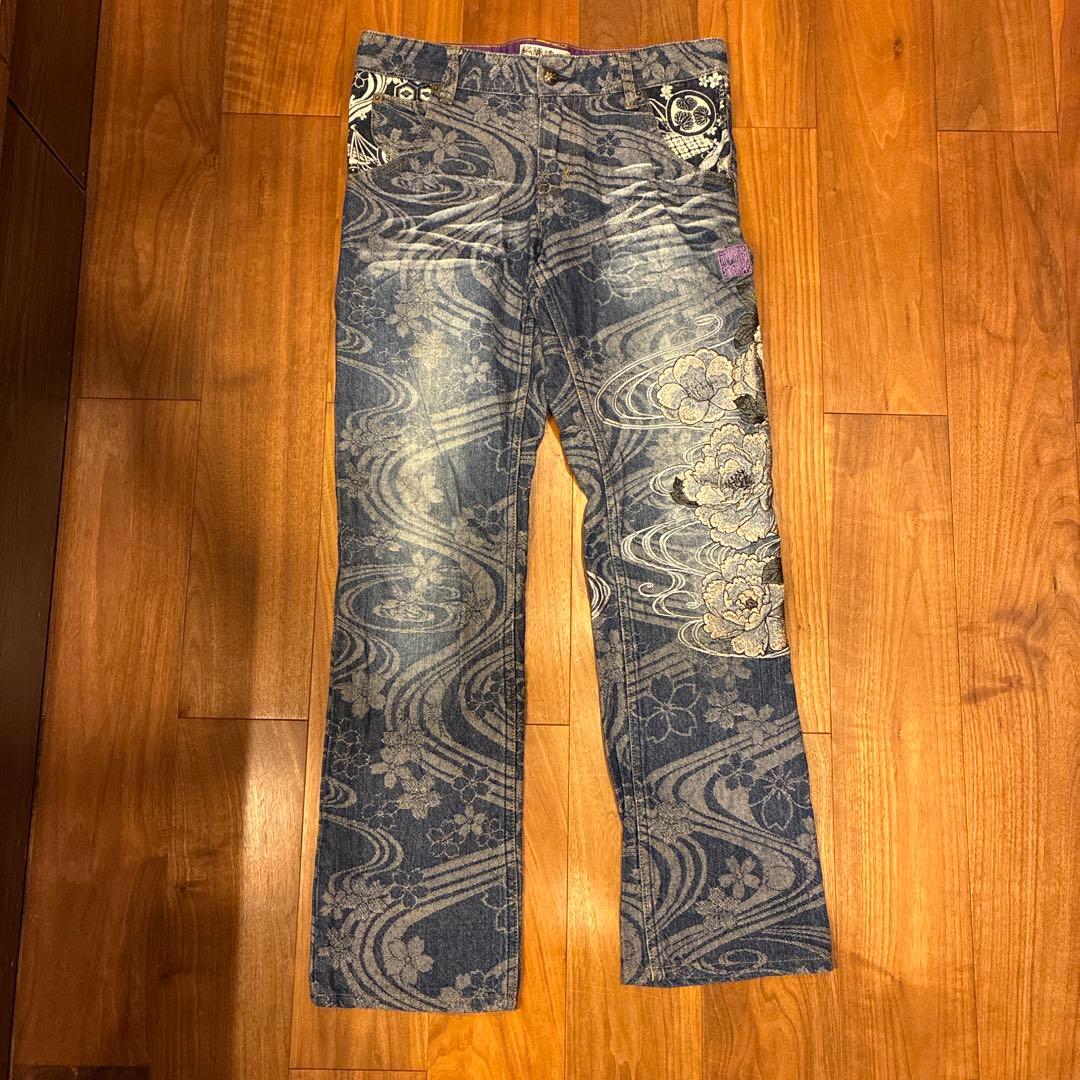 絡繰魂　デニム　ジーンズ　牡丹　流水桜　刺繍　流儀　和柄　レディース