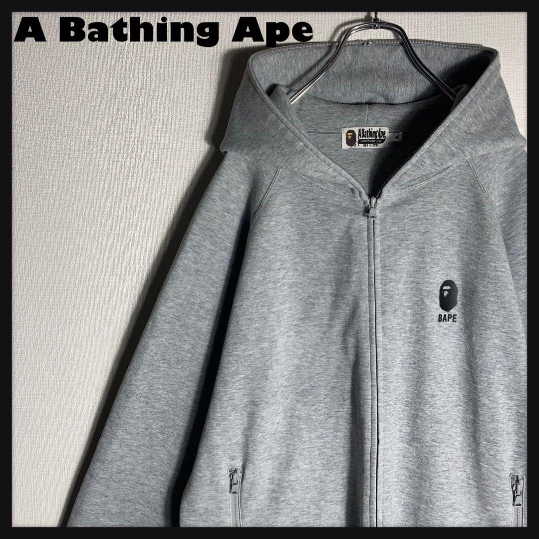 【美品】A Bathing Ape フルジップパーカー ロゴ グレー XL.