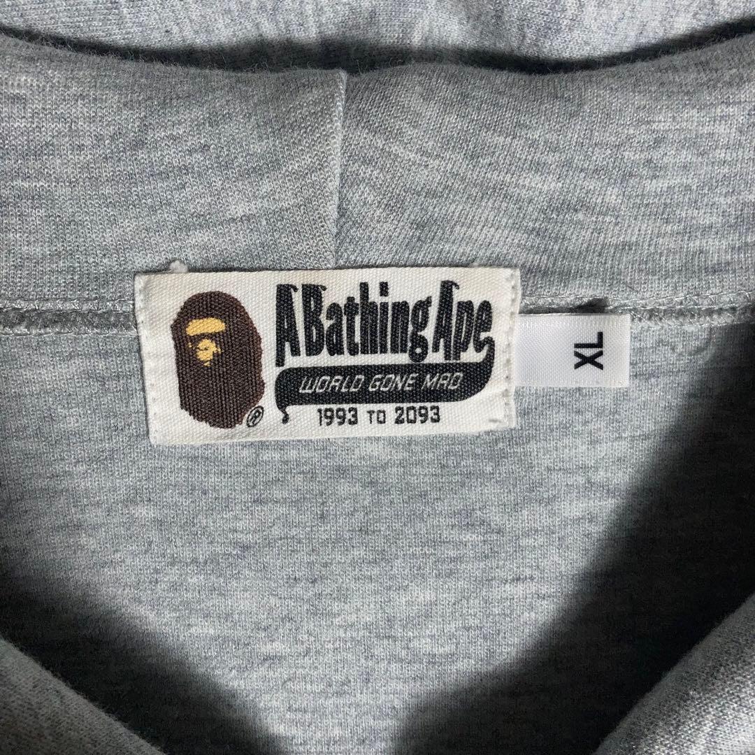 【美品】A Bathing Ape フルジップパーカー ロゴ グレー XL.